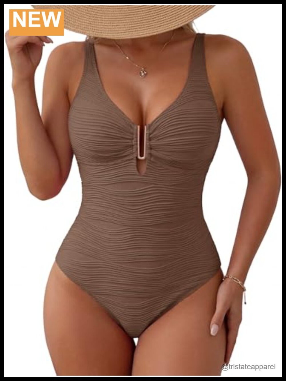 Women's Tummy Control One Piece Swimsuit Textured U-Shaped Detail